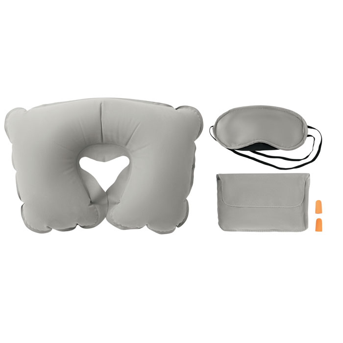 Travel set with pillow, eye mask and earplugs with your logo