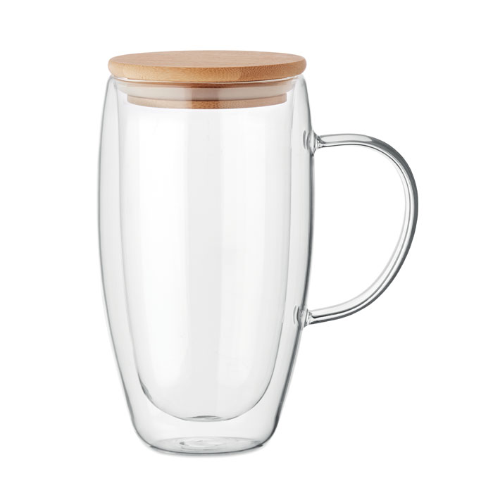 Double wall glass mug 450 ml with your logo