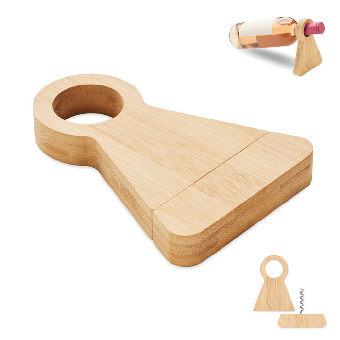 Bamboo bottle stand and opener with your logo