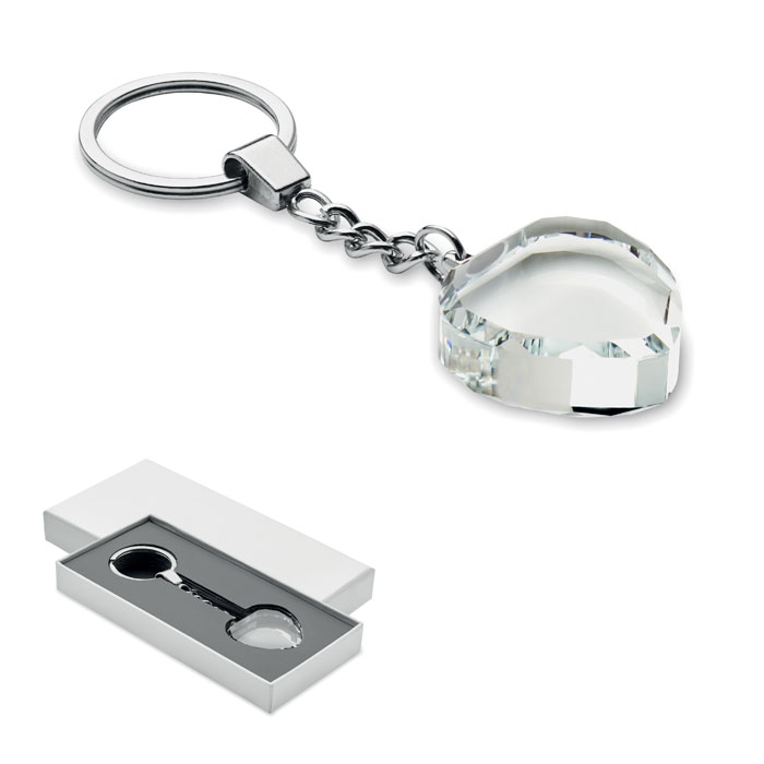 Glass heart award key ring with your logo