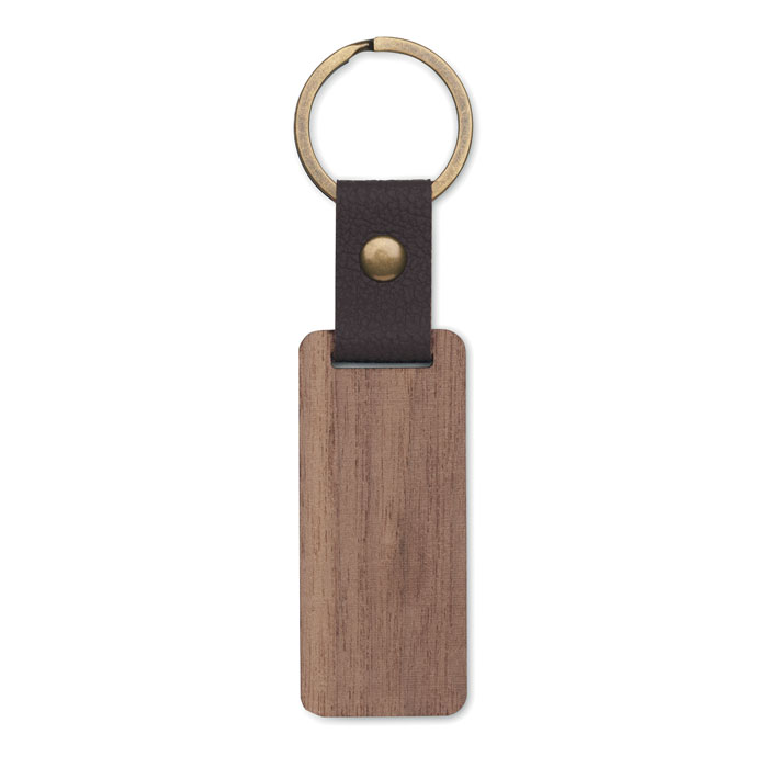 Key ring in walnut and PU with logo printing
