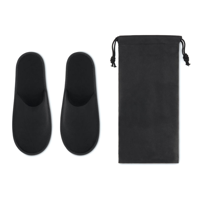 Pair of slippers in pouch with logo printing