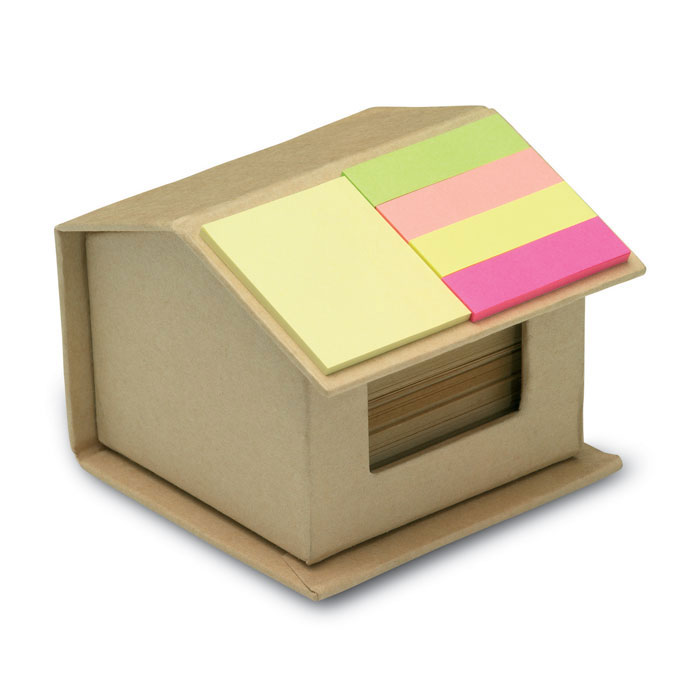 House-shaped recycled memo dispenser with logo printing