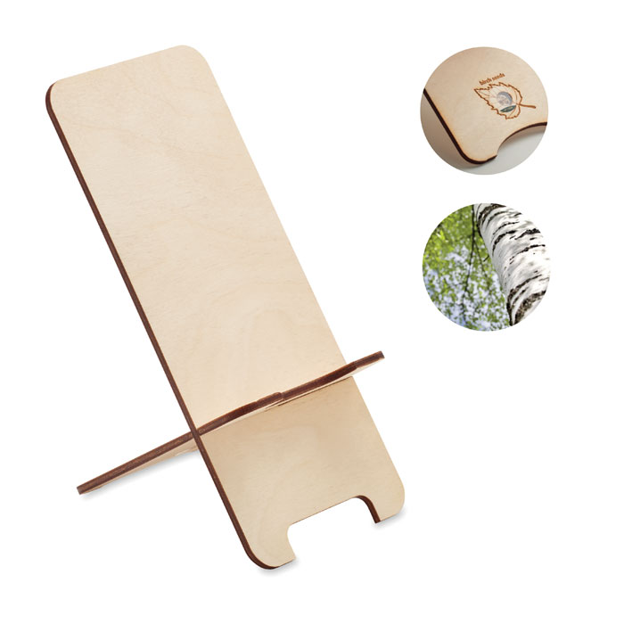 Birch wood phone stand with seeds with logo printing