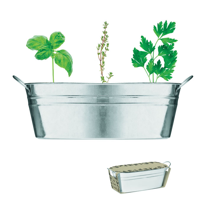 Zinc tub with 3 herb seeds with your logo