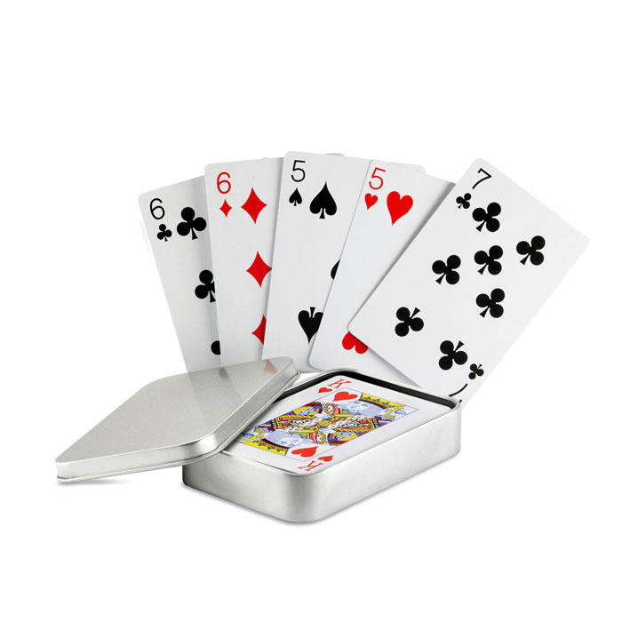 Playing cards in tin box with logo printing