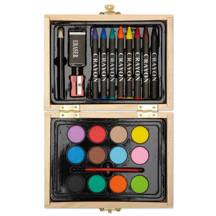 Painting set in wooden box with your logo