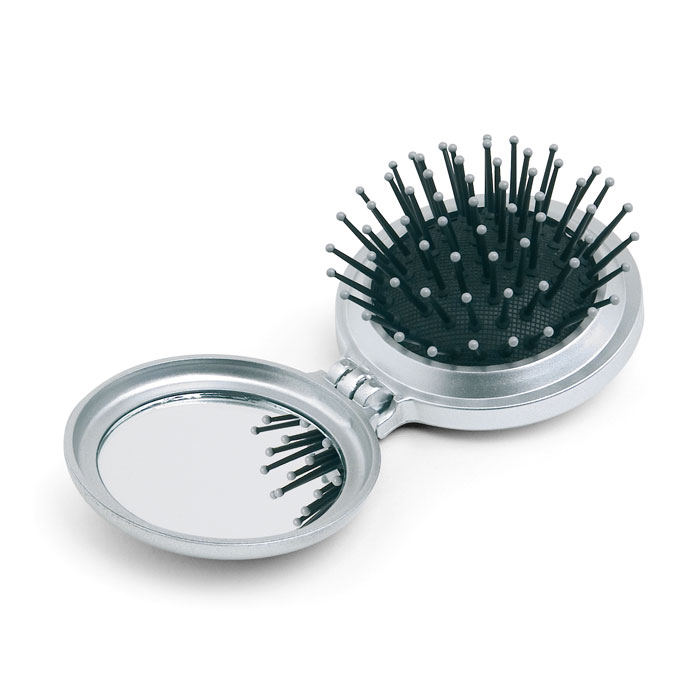 Foldable brush and mirror with logo printing