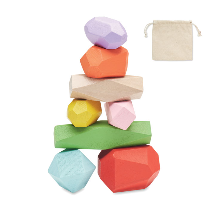 8 wooden stacking rocks in pouch with your logo