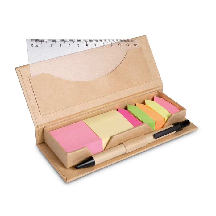 Recycled sticky memo set with pen with logo printing