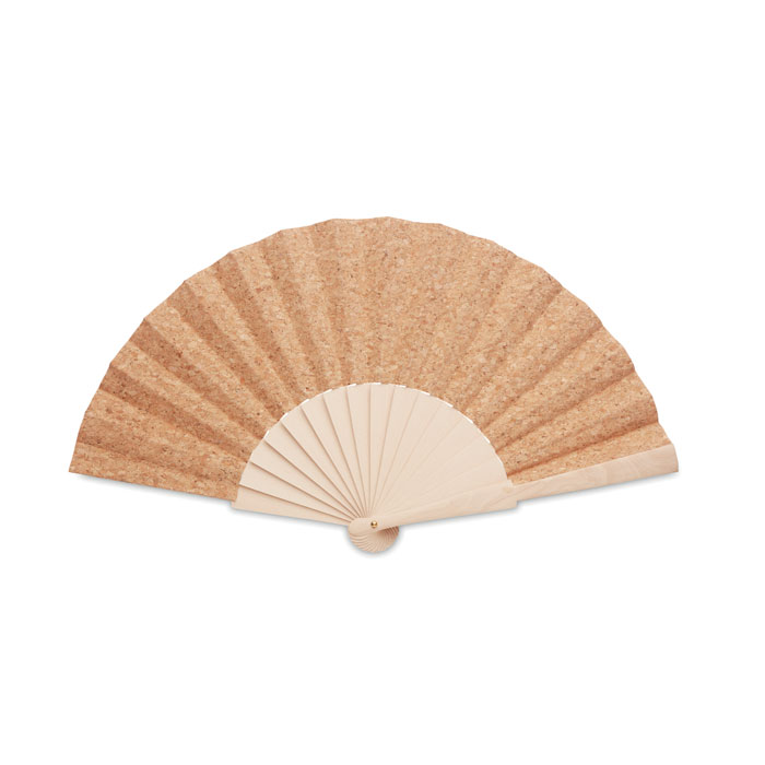 Wooden hand fan with cork fabric with your logo
