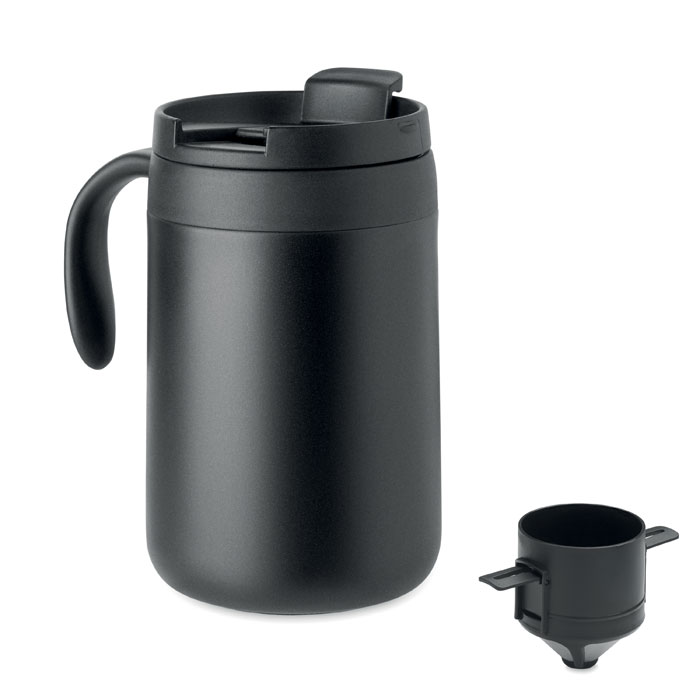 Double wall mug 450 ml with coffee filter with your logo