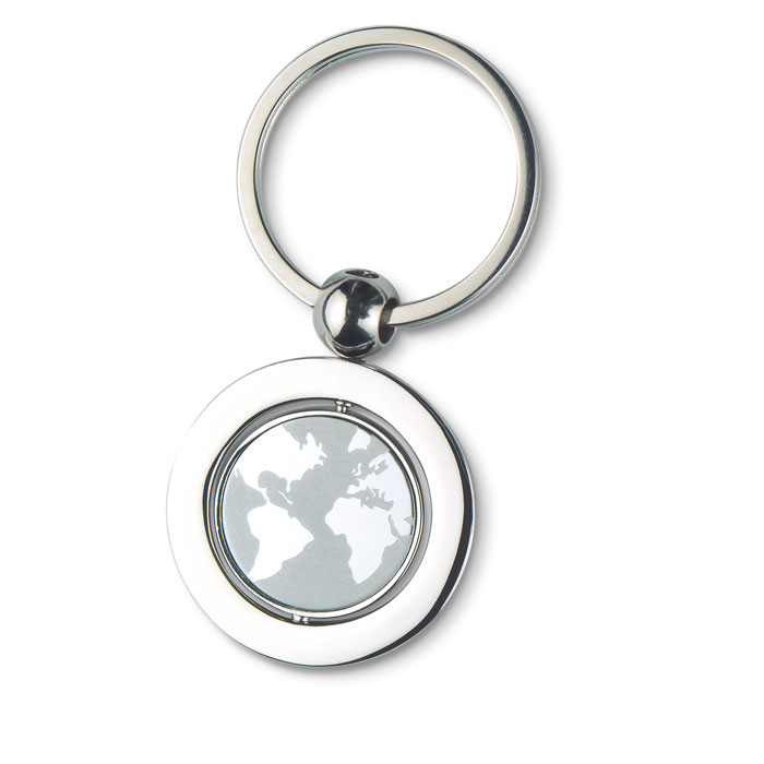 Globe metal key ring with logo printing