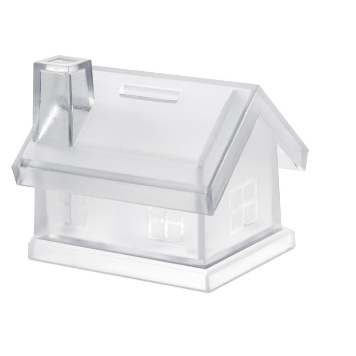 Plastic house coin bank with logo printing