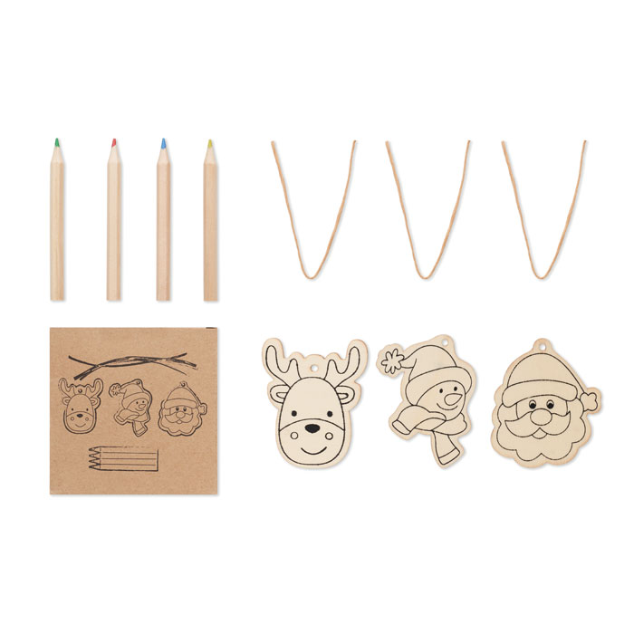Wooden ornaments colouring set with your logo