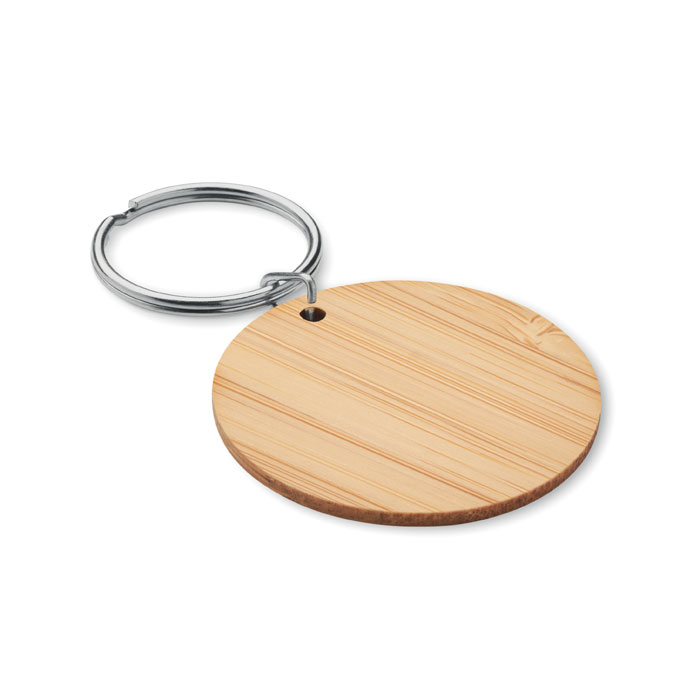 Round bamboo key ring with logo printing