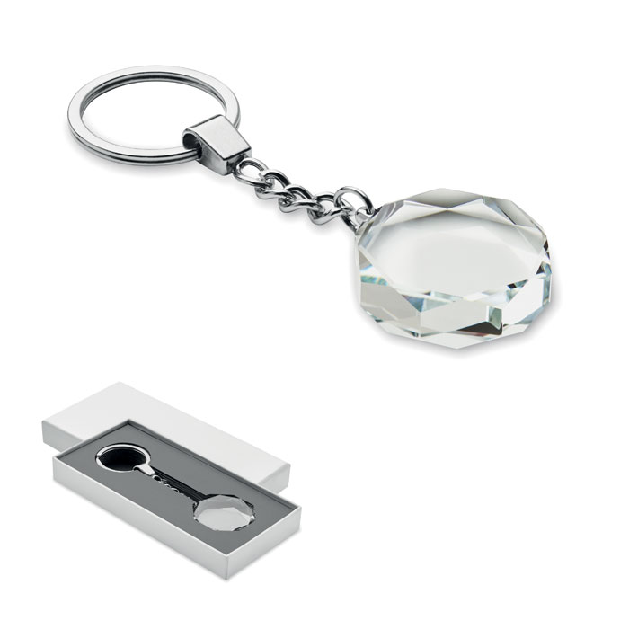 Glass round award key ring with your logo
