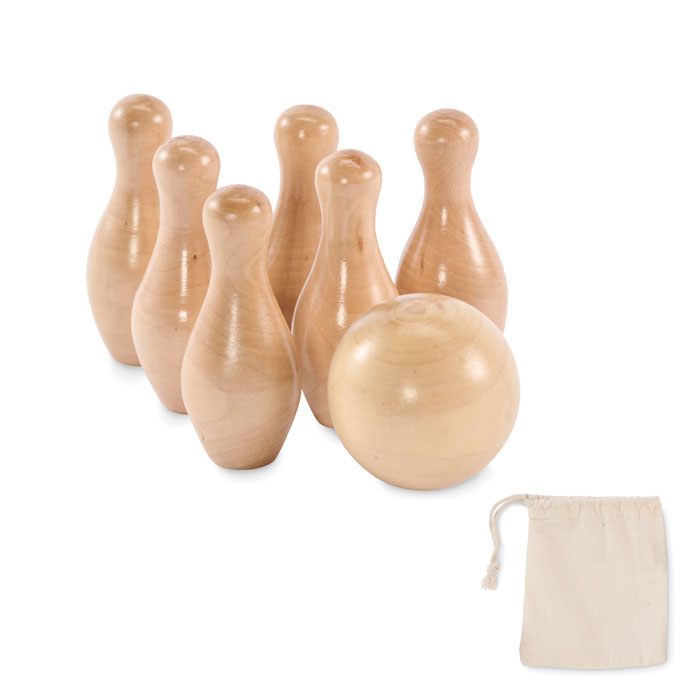 Mini pine wood bowling set with logo printing