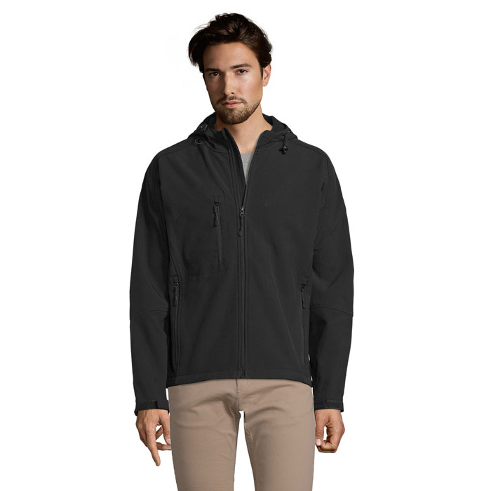 Men's hooded softshell jacket with your logo