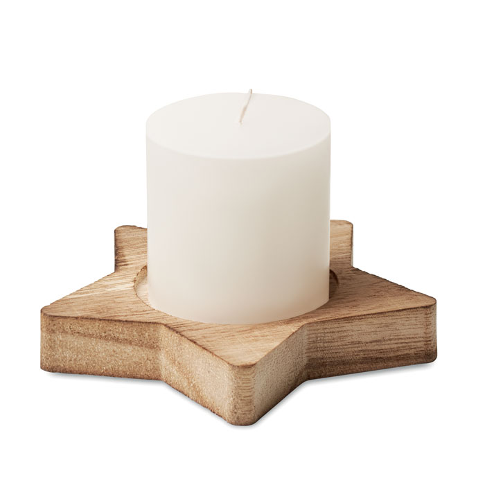 Candle on star wooden base with your logo