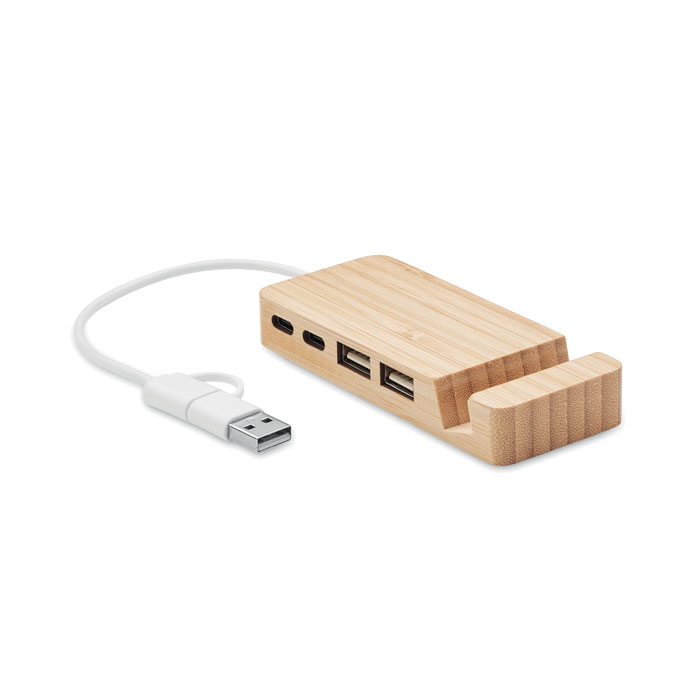 Bamboo 4-port USB hub with your logo