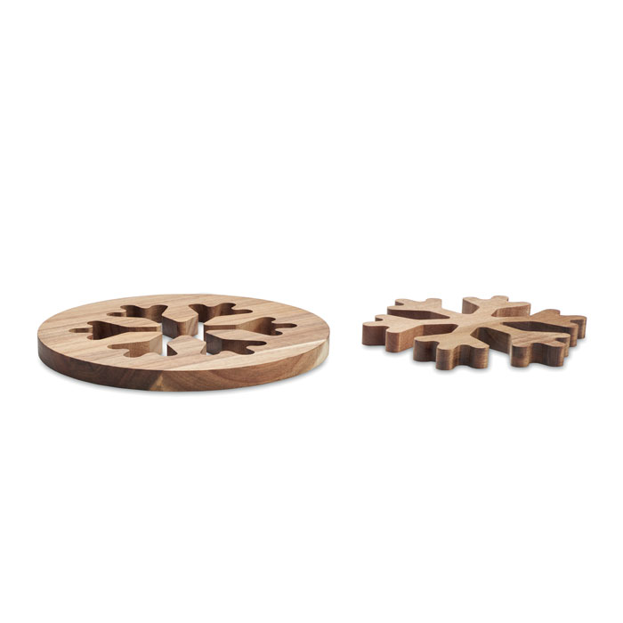 Acacia wood pot holder set with your logo