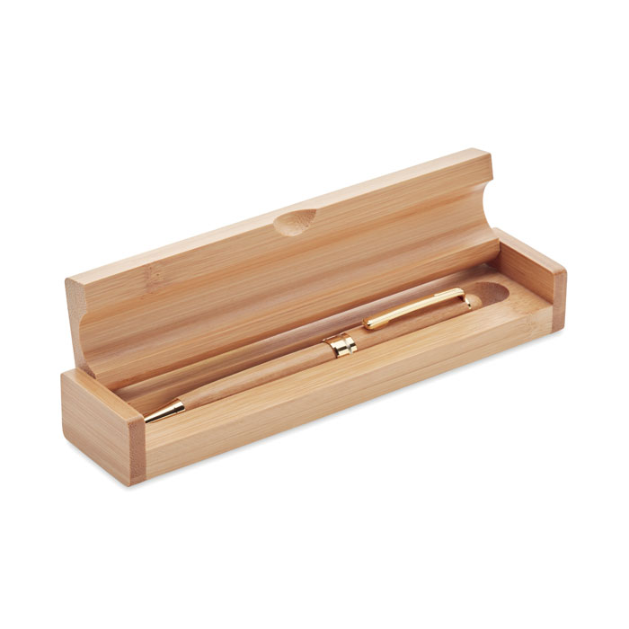 Bamboo twist ball pen in box with your logo