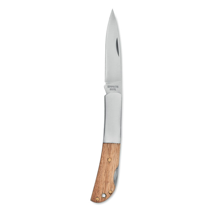 Foldable knife in acacia wood with your logo