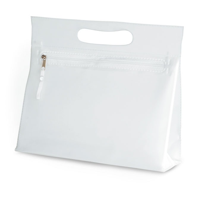 Transparent cosmetic pouch with logo printing