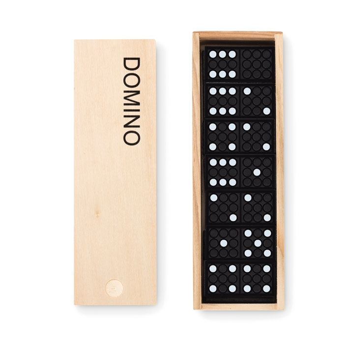 28-piece game set in wooden box with logo printing