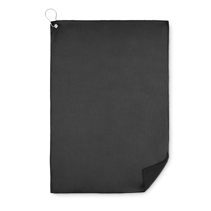 RPET golf towel with hook clip with logo printing