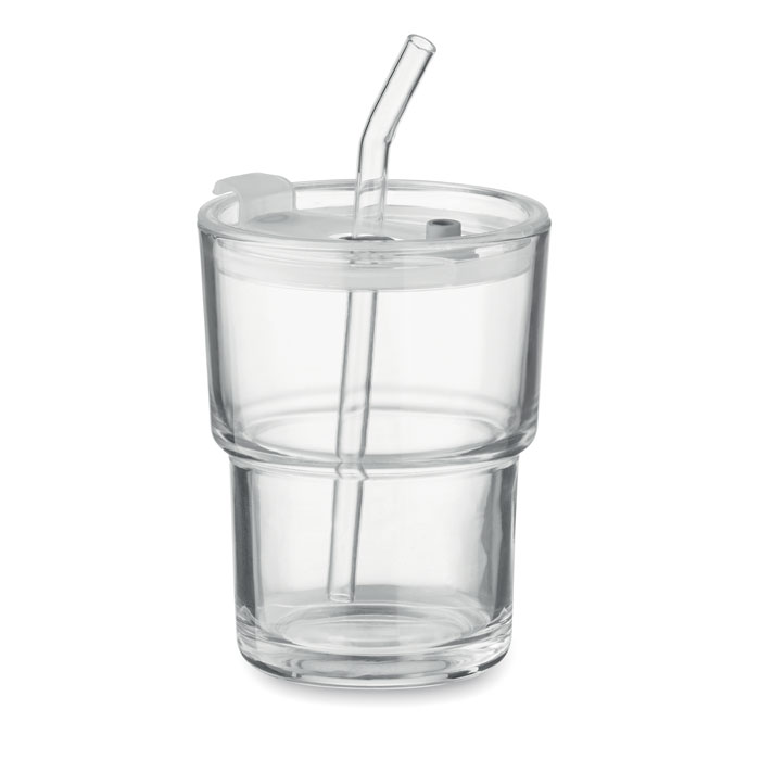 Glass tumbler with straw 400 ml with your logo