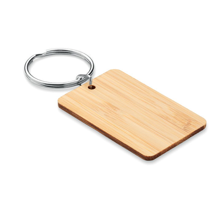 Rectangular bamboo key ring with logo printing