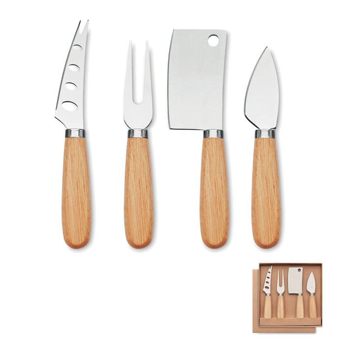 Set of 3 cheese knives and fork with your logo