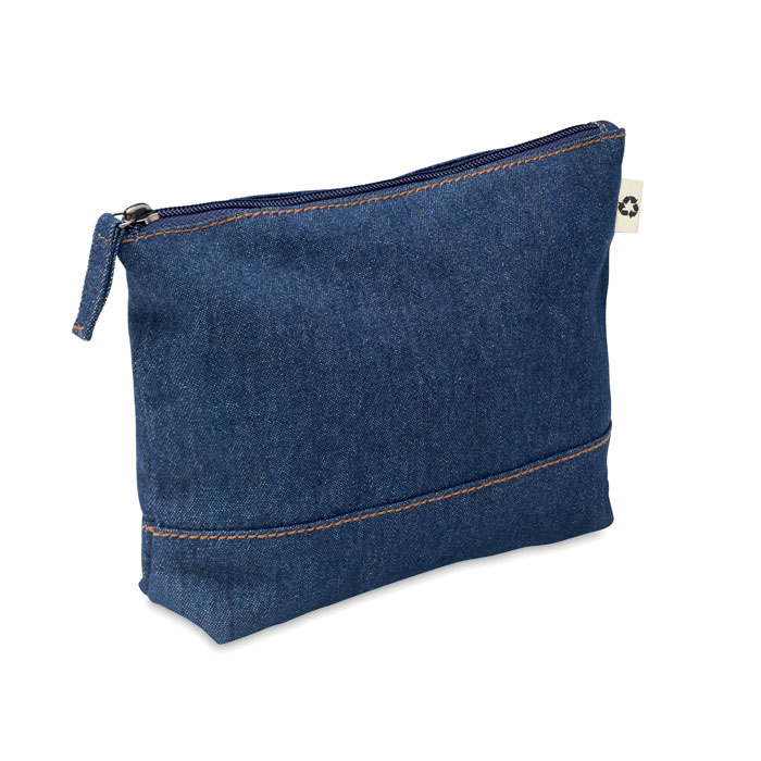 Recycled denim cosmetic pouch with logo printing