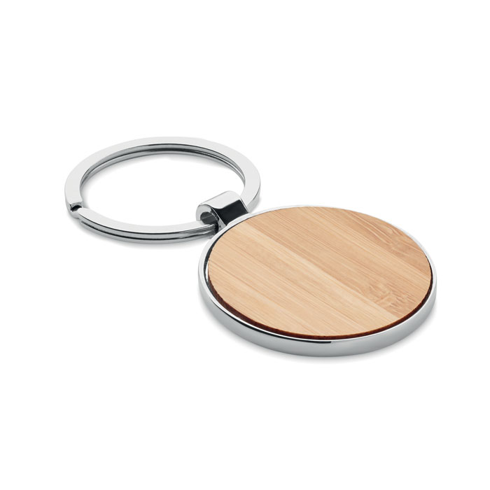 Round key ring metal bamboo with logo printing