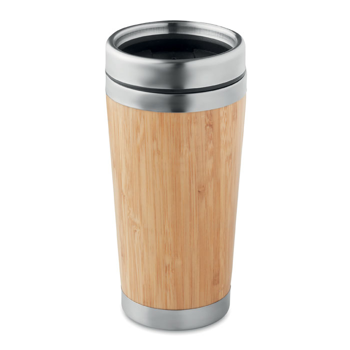 Double wall bamboo flask 400 ml with your logo