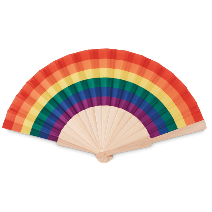 Rainbow wooden hand fan with your logo