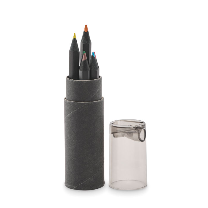 6 colouring pencils in black tube with your logo