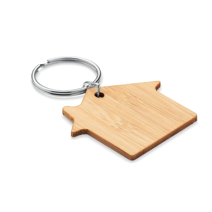 House shaped bamboo key ring with logo printing
