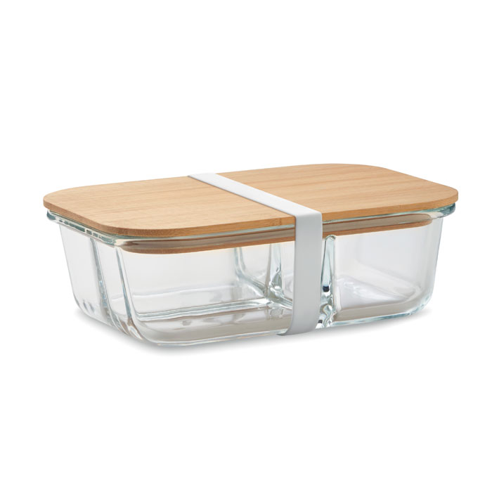 Glass lunch box with bamboo lid with your logo