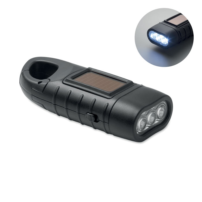 Solar torch with dynamo crank with your logo