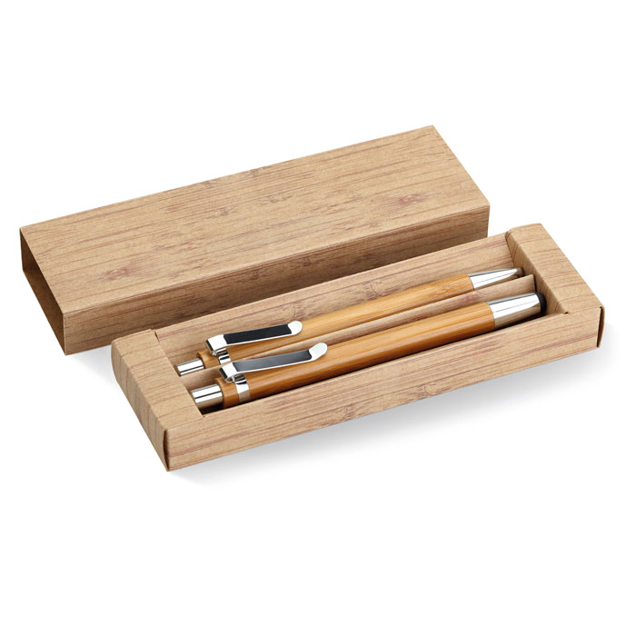 Bamboo pen and pencil set with your logo