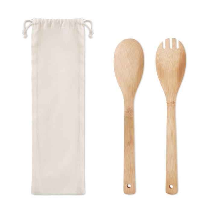 Bamboo salad servers set with your logo