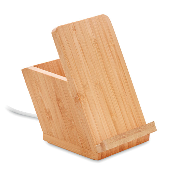 Bamboo wireless charger with pen holder 5W with logo printing