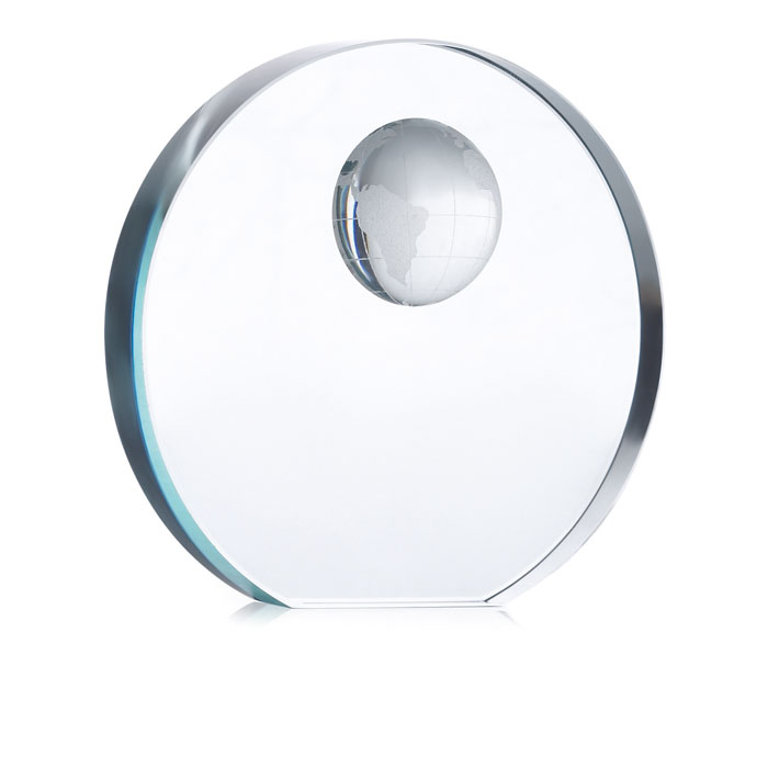 Globe glass trophy with your logo