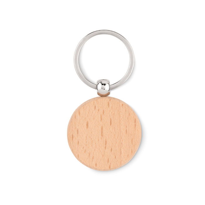 Round wooden key ring with logo printing
