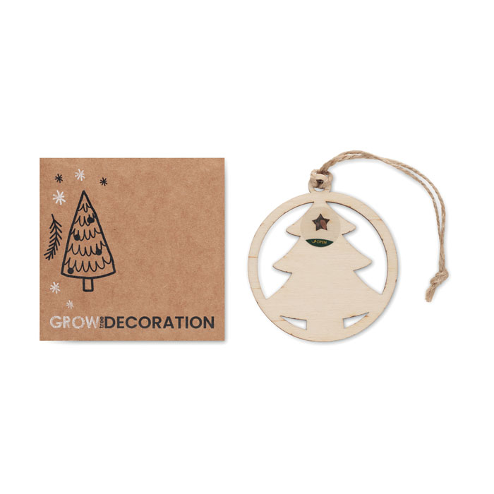 Wooden tree-shaped hanger with seeds with your logo