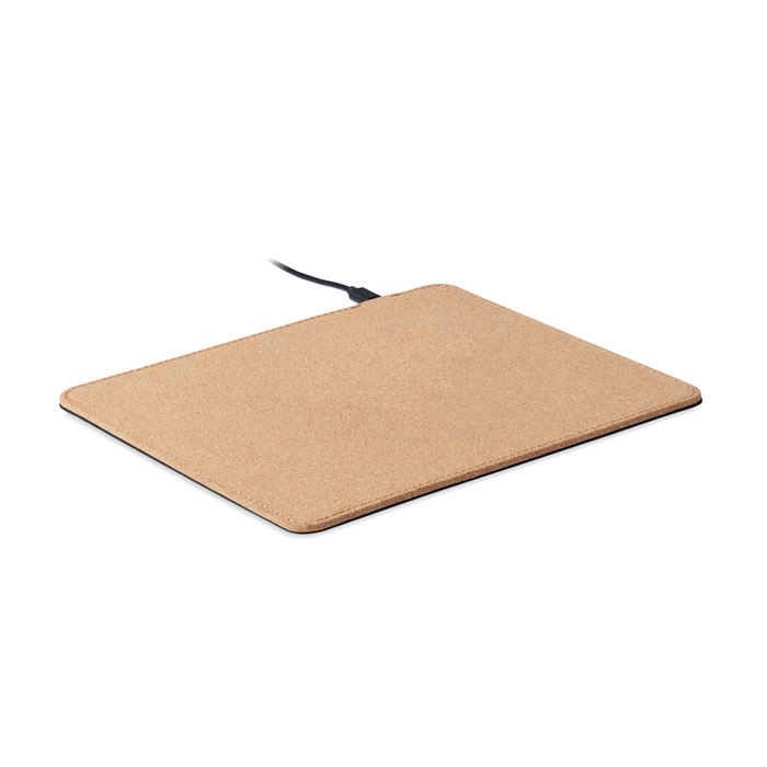 Cork mouse mat with 15W wireless charger with your logo