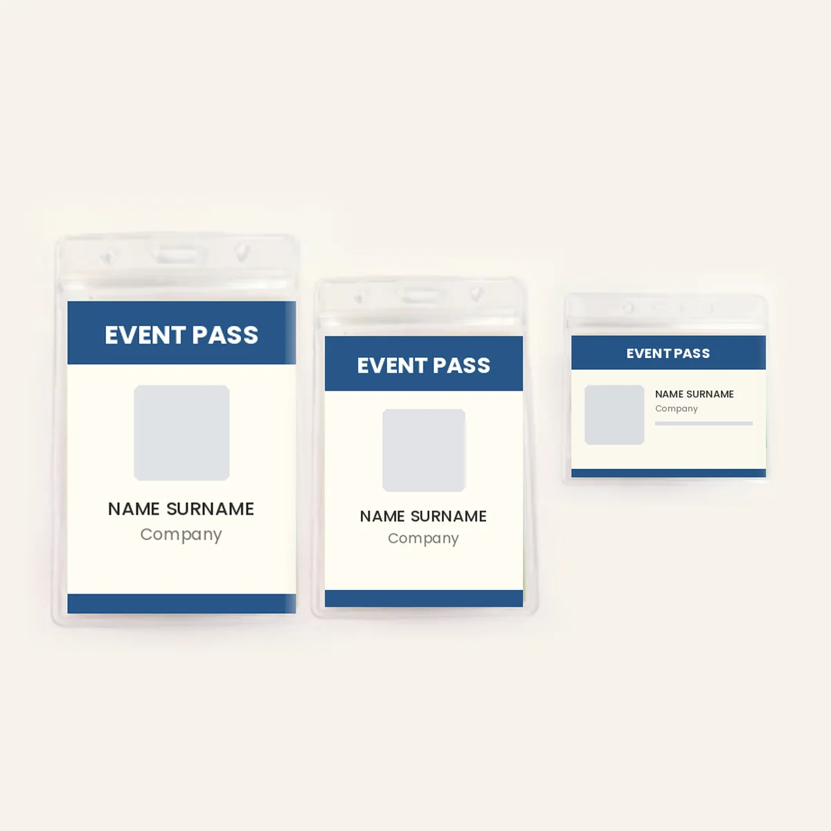 Clear soft PVC badge holders, vertical and horizontal